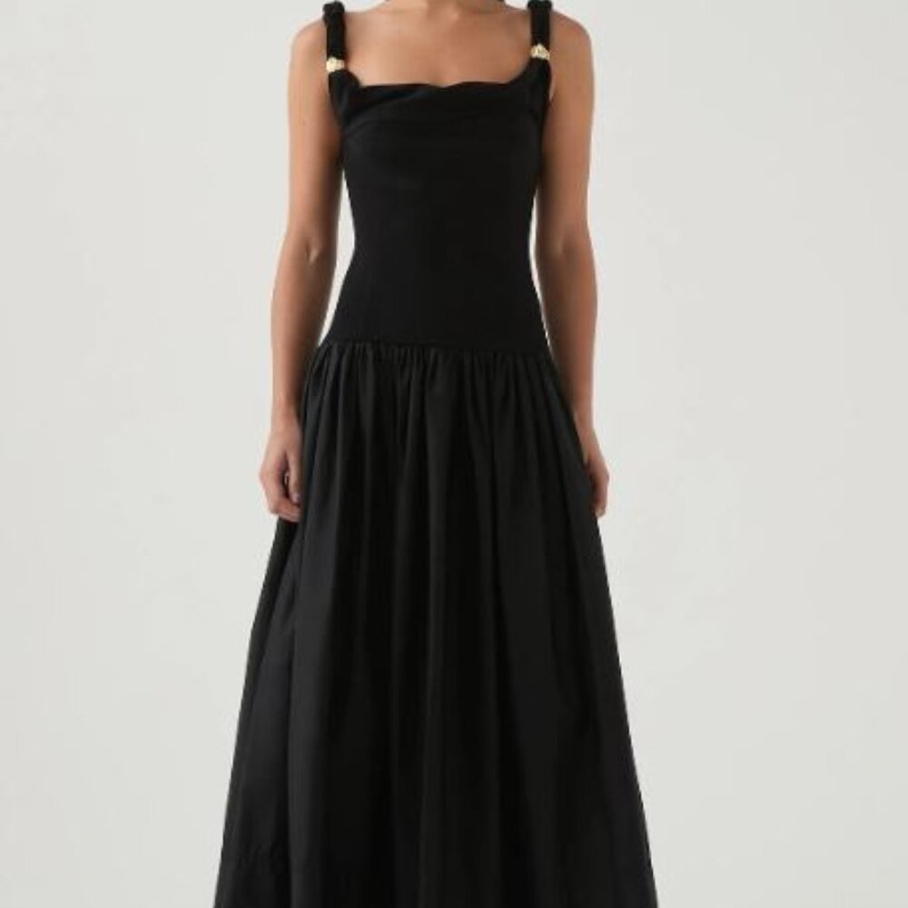 Aje Black Midi Dress with Gold Accent